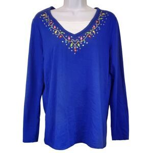 Christmas light embroidered long-sleeve tee by Kim Rogers / Women's Medium
